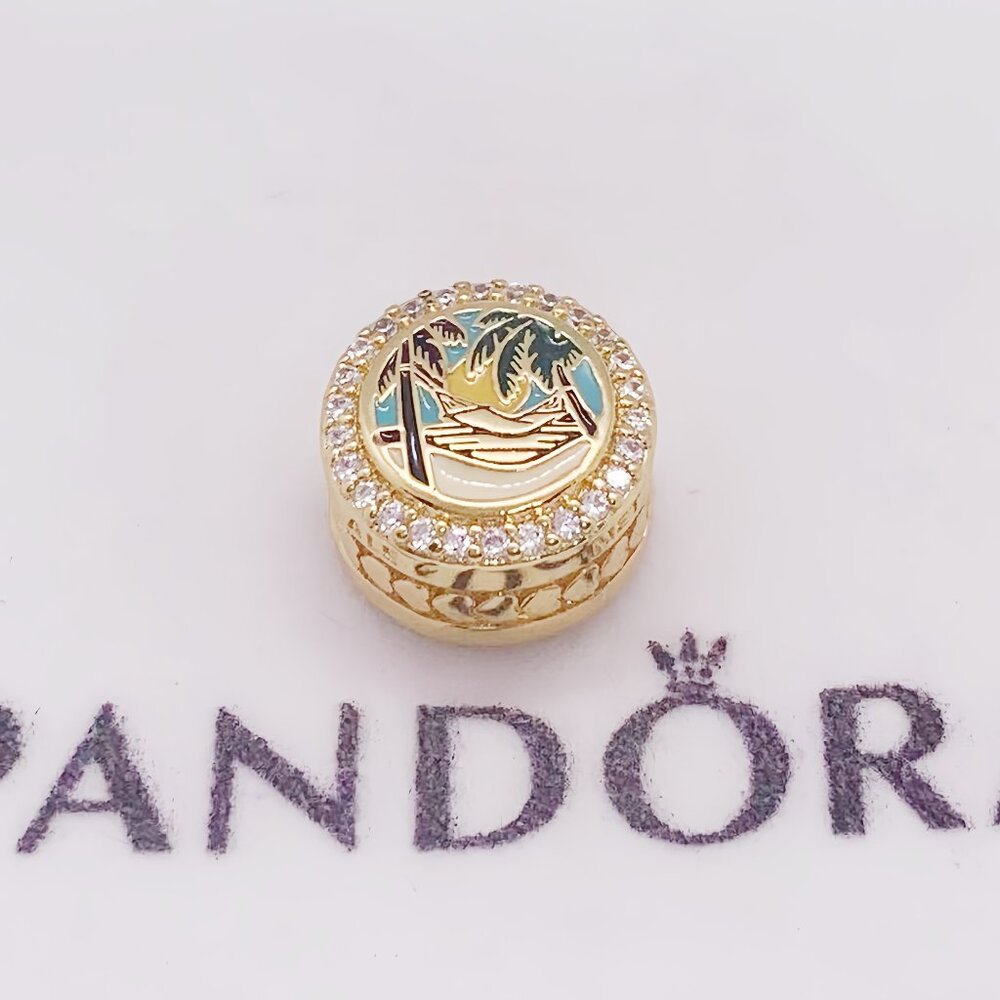Pandora Bahamas Beach Coconut Trees Charm Gold-Plated